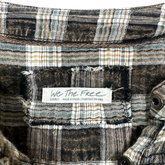 Free People Jessi Plaid Balloon Sleeve Top Small Brown Boho Cottage Casual - Picture 7 of 9